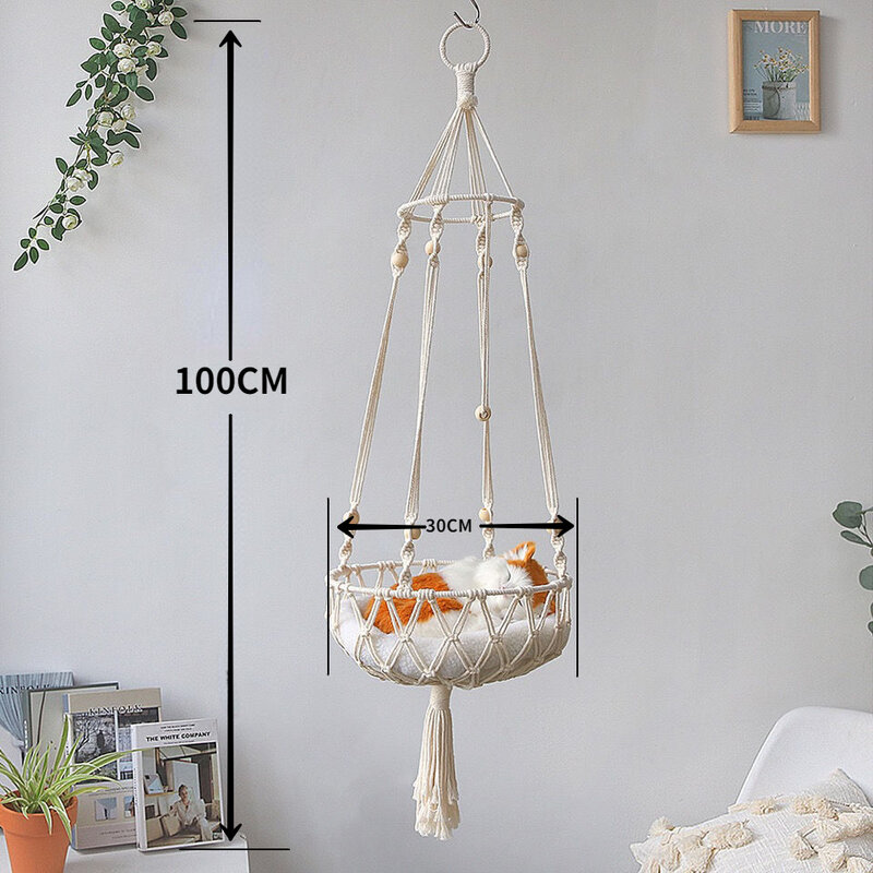 Handmade Woven Cat Nest Hammock Home Pet Hanging Basket Dog Cat Hanging Basket Swing Net Bag Gift Cat Beds Hammock