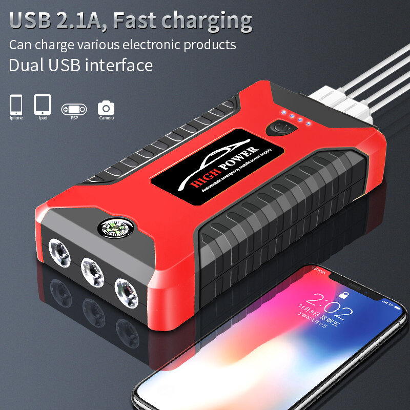 Car Jump Starter Power Bank 59800mA 600A 12V Output Portable Emergency Start-up Charger for Cars Booster Battery Starting Device