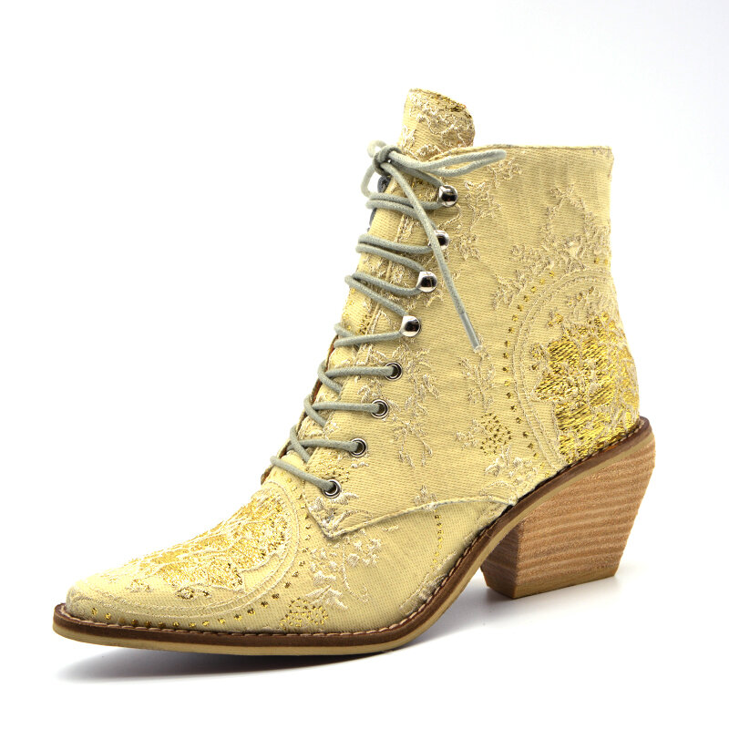 Botines con plataforma para mujer, calzado de talla grande, 22-2021 cm de longitud, zapatos bordados, gótico, Primavera, 26,5