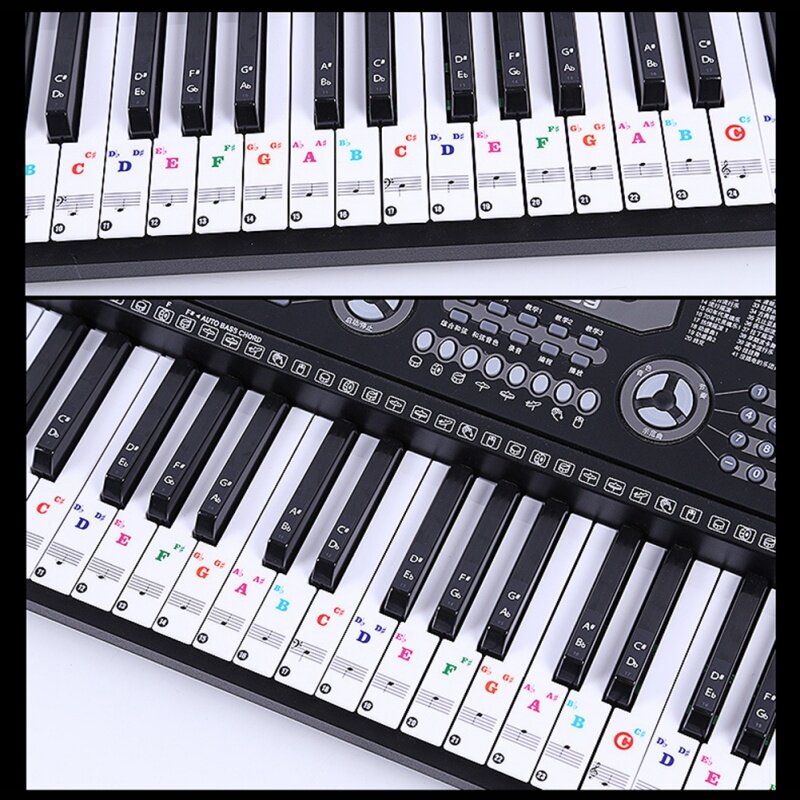 88/61 teclas de cor piano carta notas adesivos teclado mão teclado piano transparente adesivos notação transparente