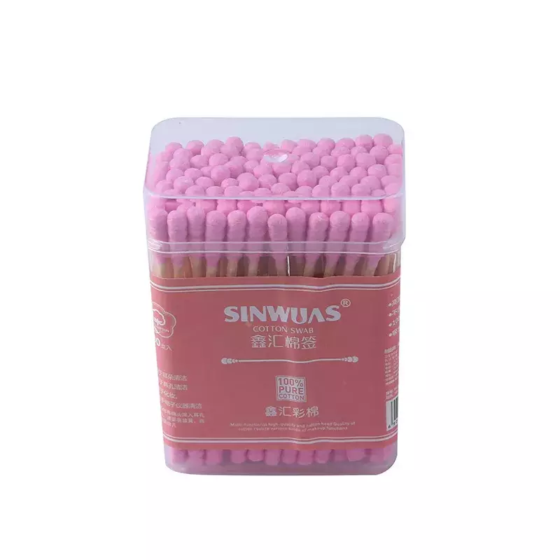 Pink 100pcs/ Pack Double Head Cotton Swab Makeup Cotton Buds Tip For Medical Wood Sticks Nose Ears Cleaning Health Care Tools
