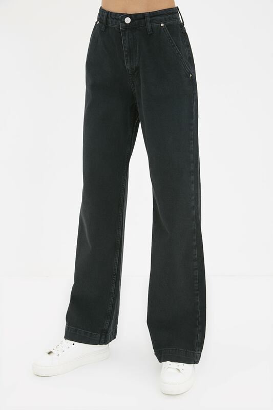 Trendyol detalhe de bolso alta bel ampla perna jeans twoaw22je1063