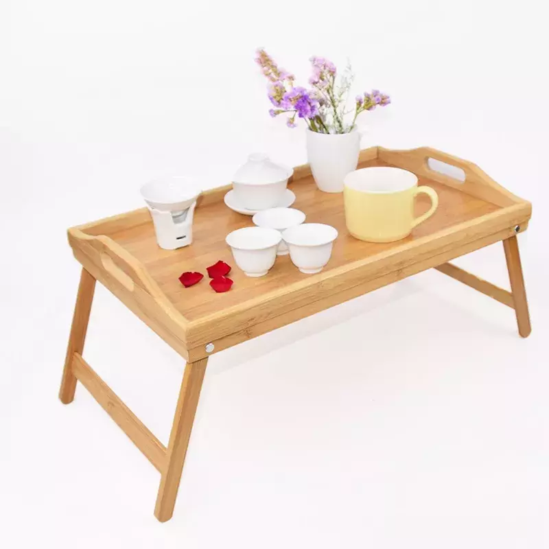 Vassoio da letto in legno di bambù scrivania per Laptop da colazione tavolo da portata per cibo da tè scrivania per Laptop con gamba pieghevole