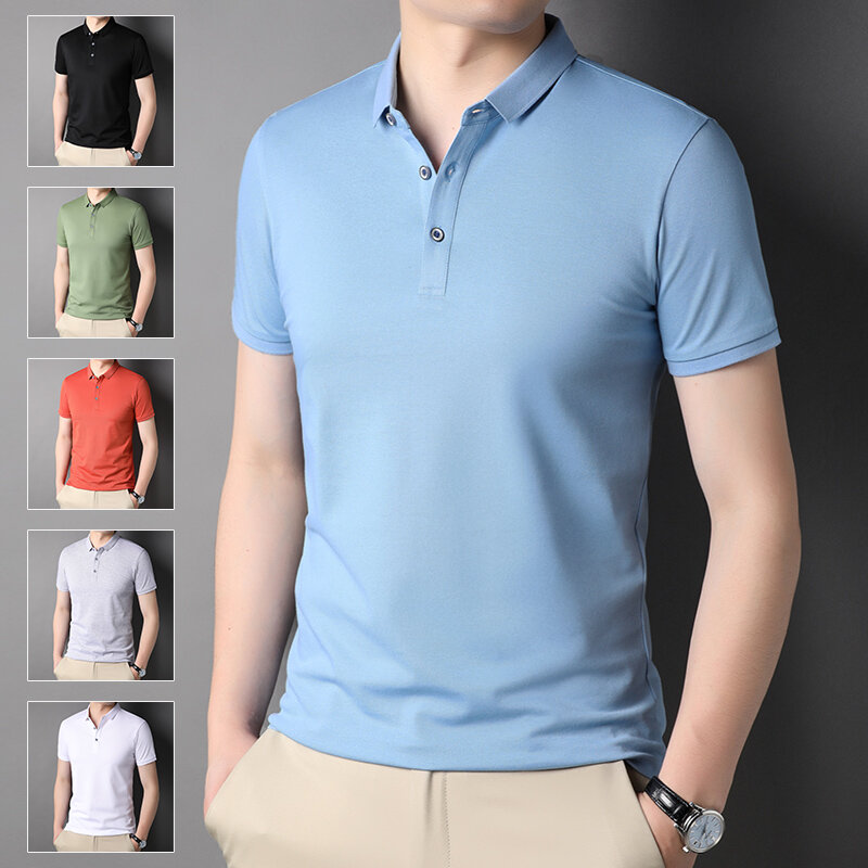Koszulka Polo męskie letnie szorty w jednolitym kolorze rękaw odzież biznesowa luksusowe męskie koszulki marka projektant oddychające modne Polo