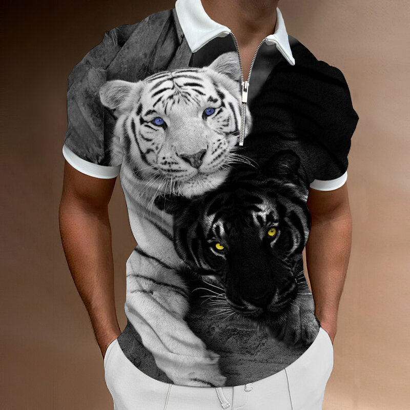 동물 3D 프린트 여름 남성 폴로 셔츠 일상 패션 비즈니스 웨어 폴로 셔츠 남성용 스포츠웨어 탑스, 스트리트웨어