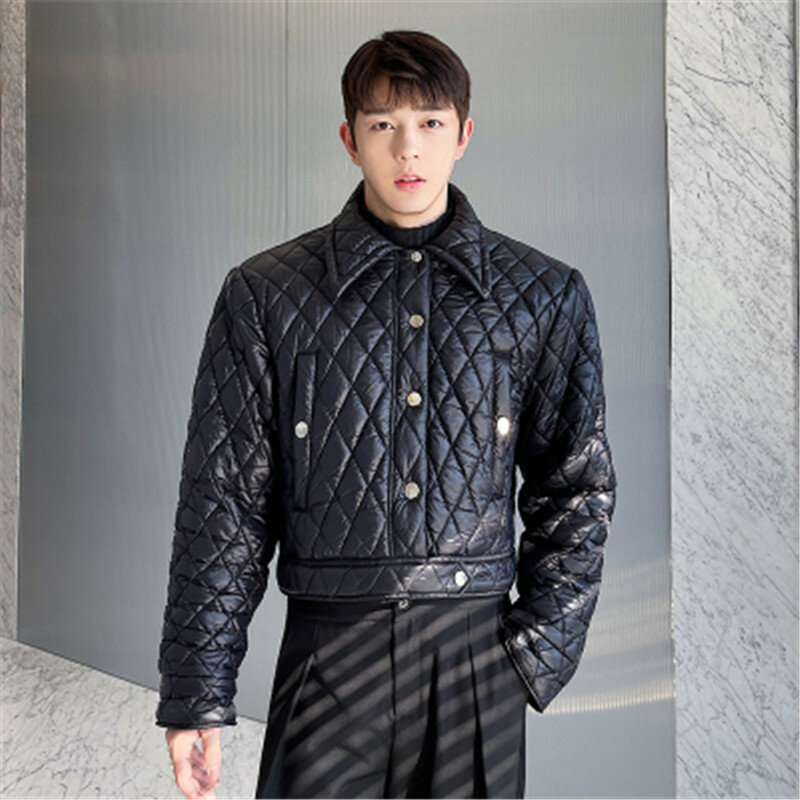 ฤดูหนาว Parkas Warm Padding Coat ชาย Argyle Designer Outwear เสื้อแขนยาวผู้ชายชายเสื้อกันหนาวสีดำ Man เสื้อผ้า