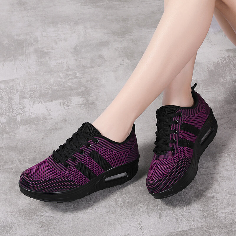 Frauen Mesh Sneakers Atmungsaktive Outdoor Spitze Up Dicken Boden Schuhe Für Frauen Casual Schuhe Damen Plattform Keile Schuhe turnschuhe