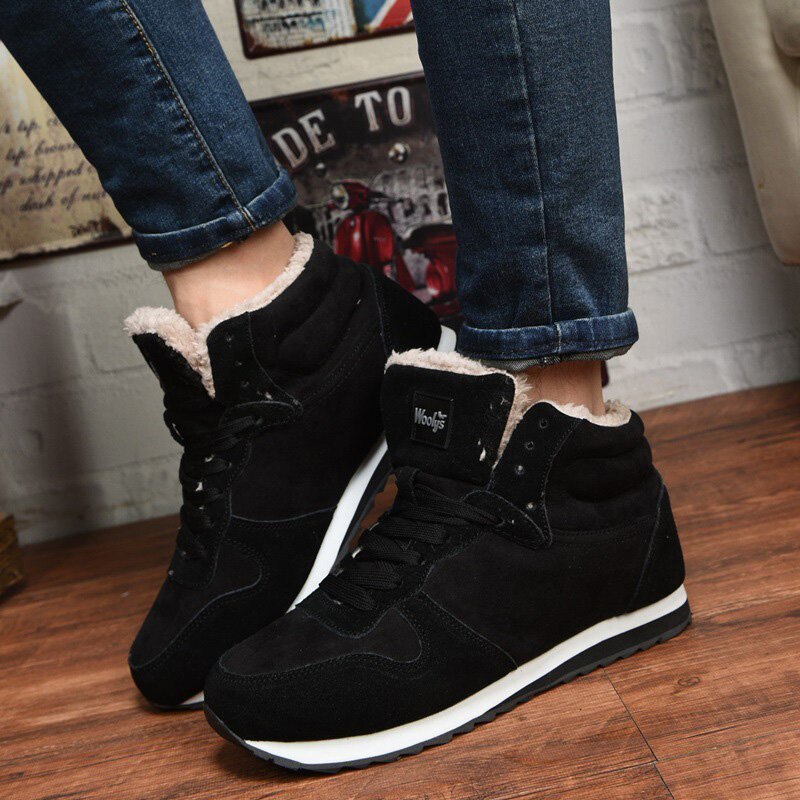 Мужские ботинки с круглым носком, черные уличные мягкие теплые удобные ботинки на платформе, на шнуровке, зимняя обувь, 2022