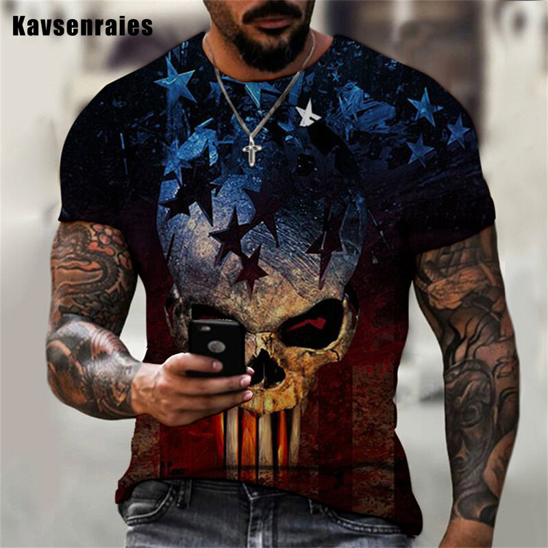 男性と女性のためのスカルプリントTシャツ,3Dスカルプリントの高品質カジュアル半袖原宿Tシャツ,特大のストリートウェア2022