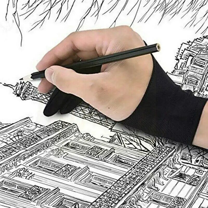 Guanto nero con due dita Anti-fouling disegno pittura artista per qualsiasi tavoletta grafica Q3X3