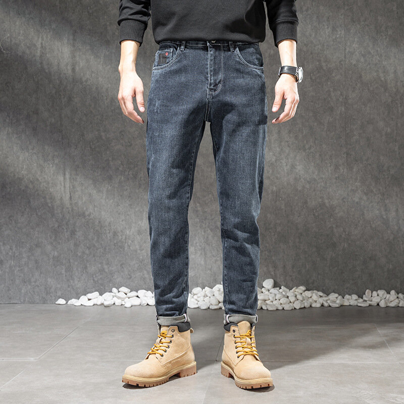 2022 новые зимние осенние мужские хлопковые джинсы, модные высококачественные мужские повседневные теплые брюки