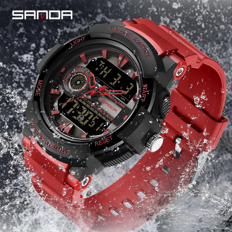 Часы наручные SANDA Мужские кварцевые, брендовые модные цифровые водонепроницаемые спортивные, в стиле милитари