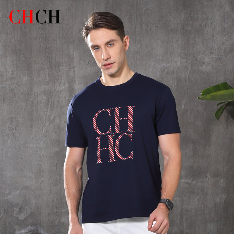 CHCH Kaus untuk Pria Lengan Pendek Kerah O Mode Cetakan Slim Fit Kaus Pria Kasual Musim Panas Pria Pakaian Clearance