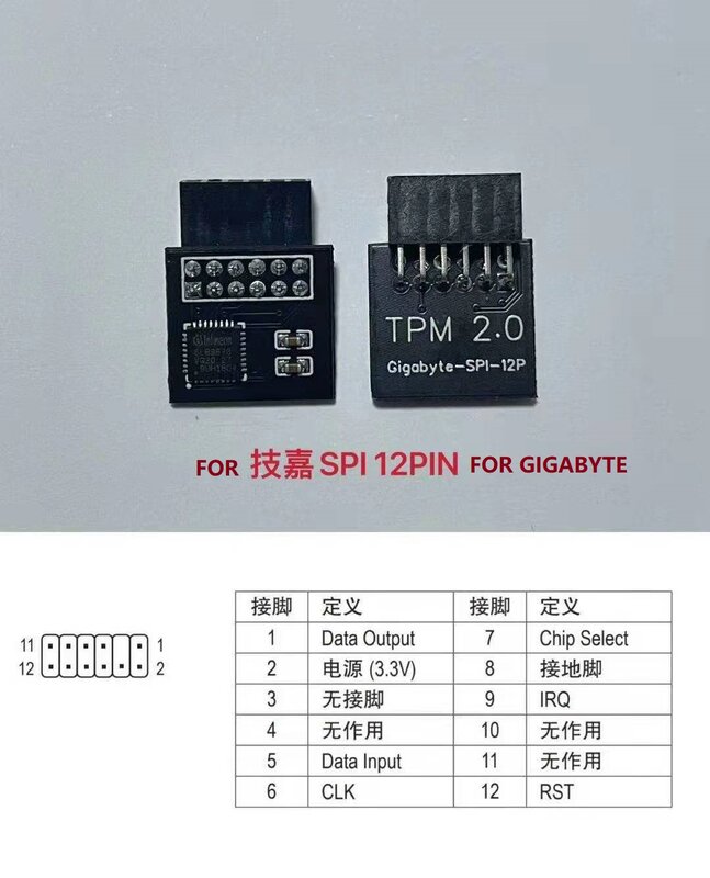 TPM 2.0 암호화 보안 모듈 원격 카드, GIGABYTE 마더보드 칩용 버전 2.0 LPC SPI 12 핀 지원, Windows 11