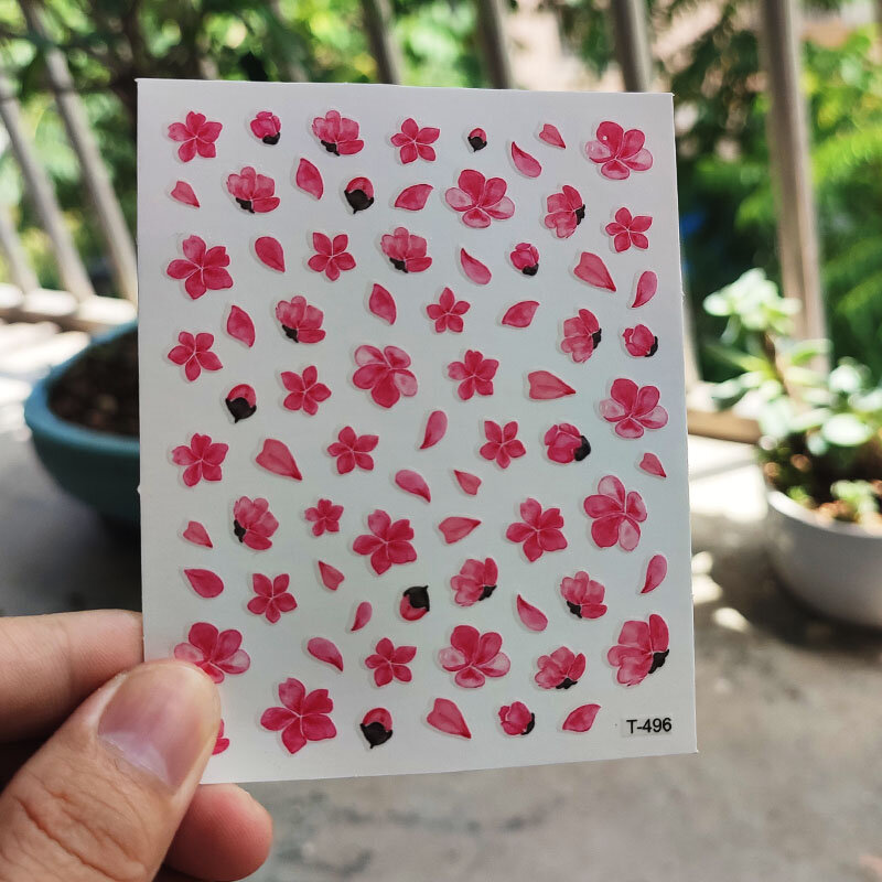 1PCS สีชมพู Sakura Nail Foils สติกเกอร์ Simple Cherry Blossom 3D ดอกไม้ Slider สำหรับเล็บสวยเล็บ Art Designer ตกแต่ง