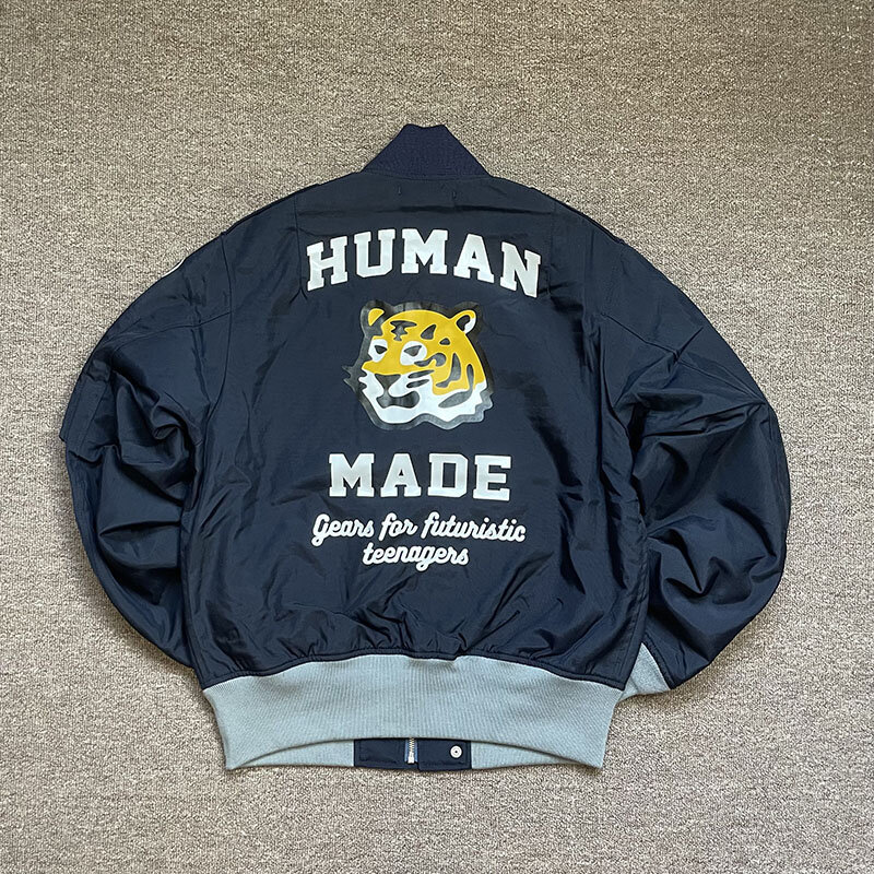 인모 메이드 재킷, 하이 스트리트 오버사이즈 프린트 타이거 헤드 남성 여성 1:1 인간 제작 봄버 재킷