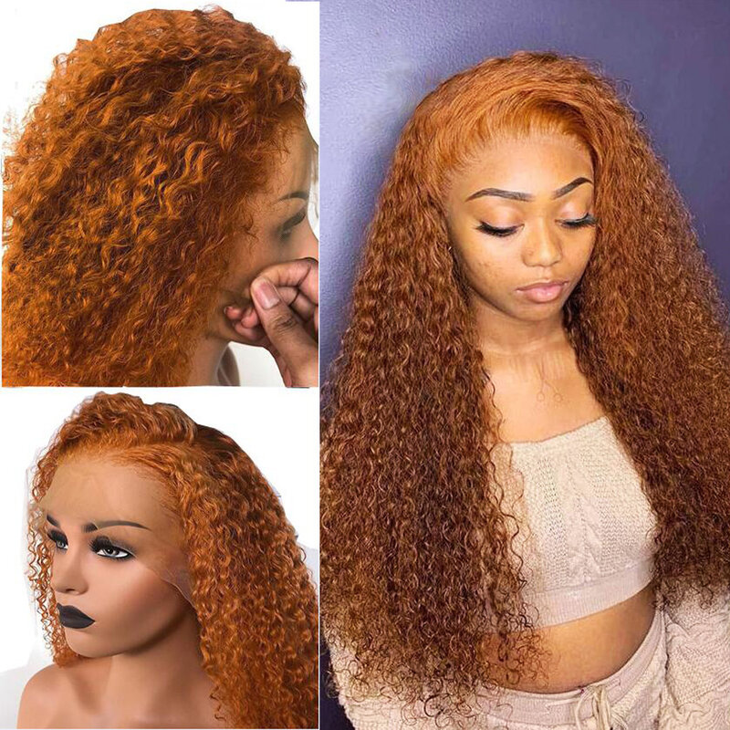 Предварительно выщипанный мягкий длинный оранжевый кудрявый имбирный синтетический кружевной передний парик для женщин с детскими волоса...