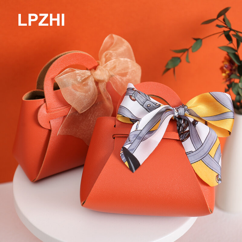 Lpzhi-結婚式用のリボン付きレザーウェディングボックス,バレンタインデー,誕生日,ギフト,キャンディー,チョコレートのパッケージ,装飾品,2個