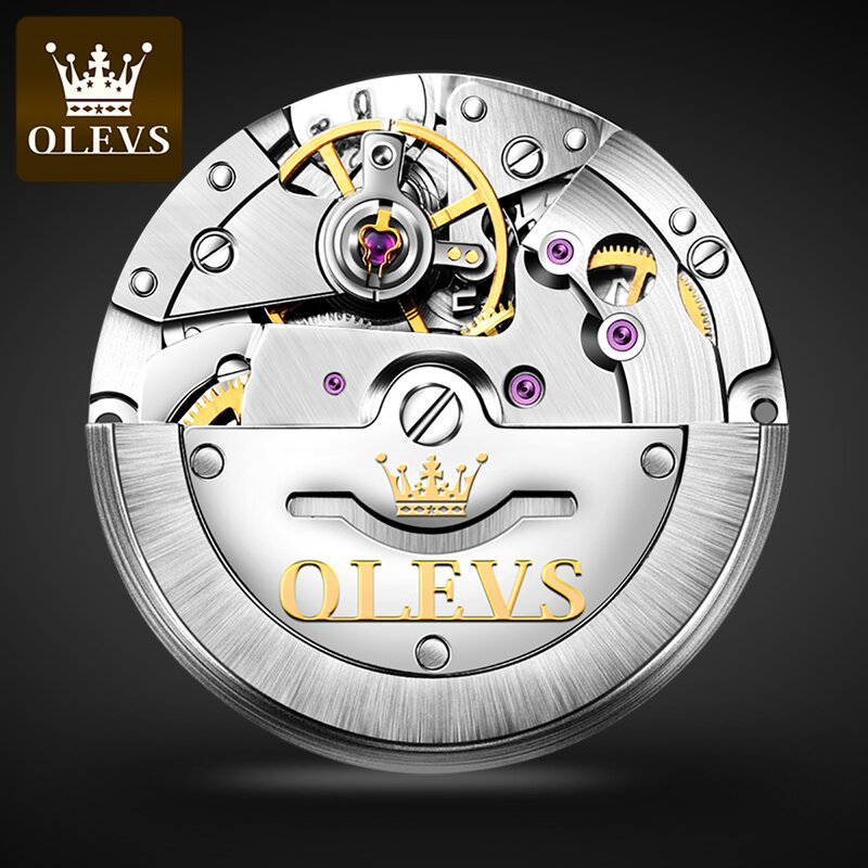 OLEVS stalowy pasek ze stali nierdzewnej zegarek dla mężczyzn automatyczny mechaniczny wodoodporny podwójny kalendarz w pełni automatyczne męskie zegarki na rękę