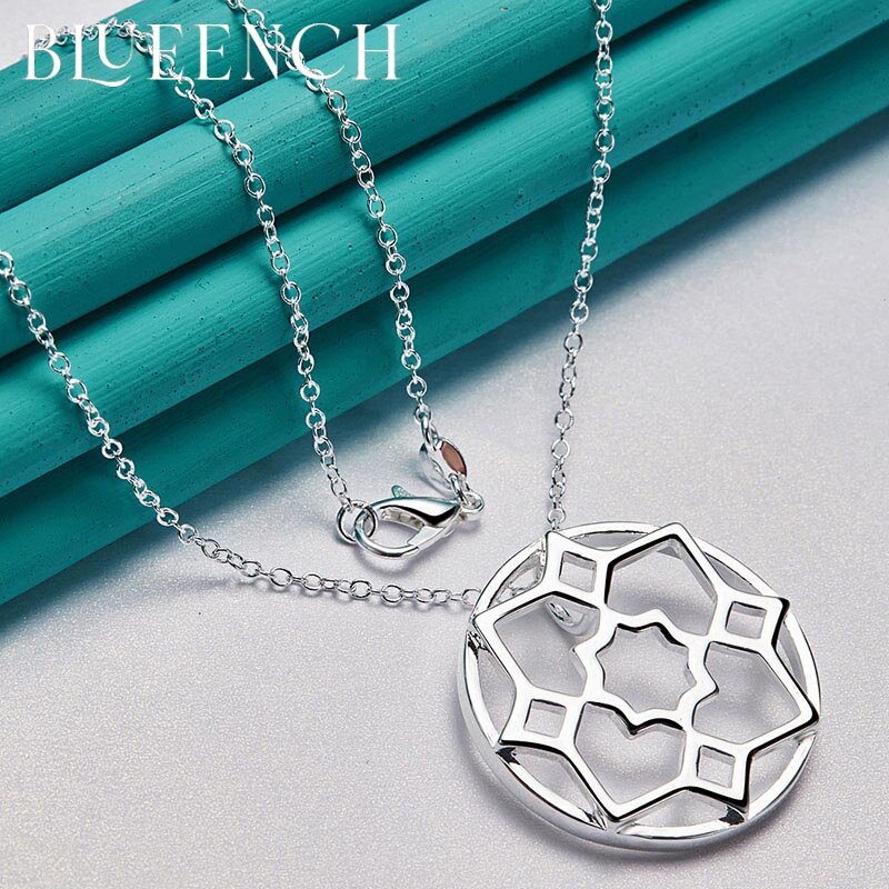 Blueench-Colgante de Mandala Octagonal de Plata de Ley 925 para mujer, collar de cadena de 16-30 pulgadas, joyería de moda para fiesta