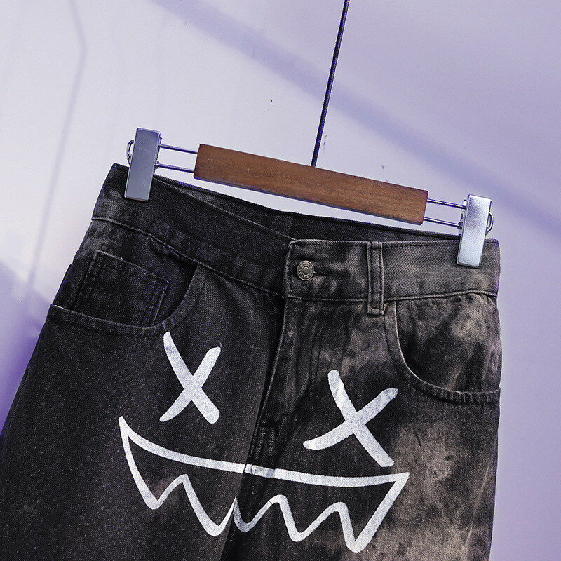 Calça jeans masculina streetwear calças 2020 reta solta overisze tie-dye jeans moda