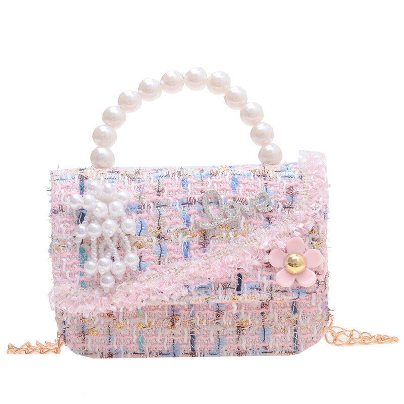 Mini bolso de hombro de algodón y lino con lazo para niña, bolso de mano a cuadros rosa, regalo para el Día de los niños, moda para niña