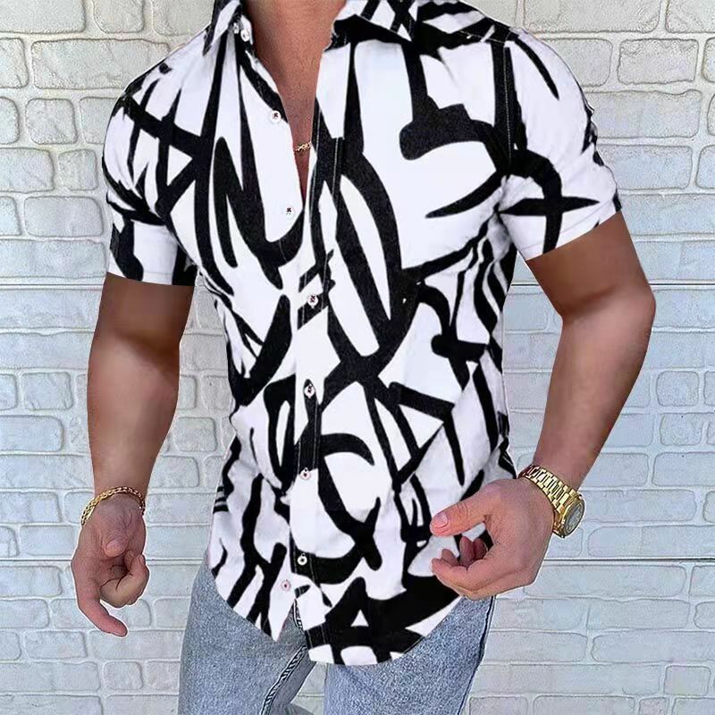 Camisa de manga corta con estampado de letras para hombre, cárdigan informal de lujo a la moda, ropa de calle