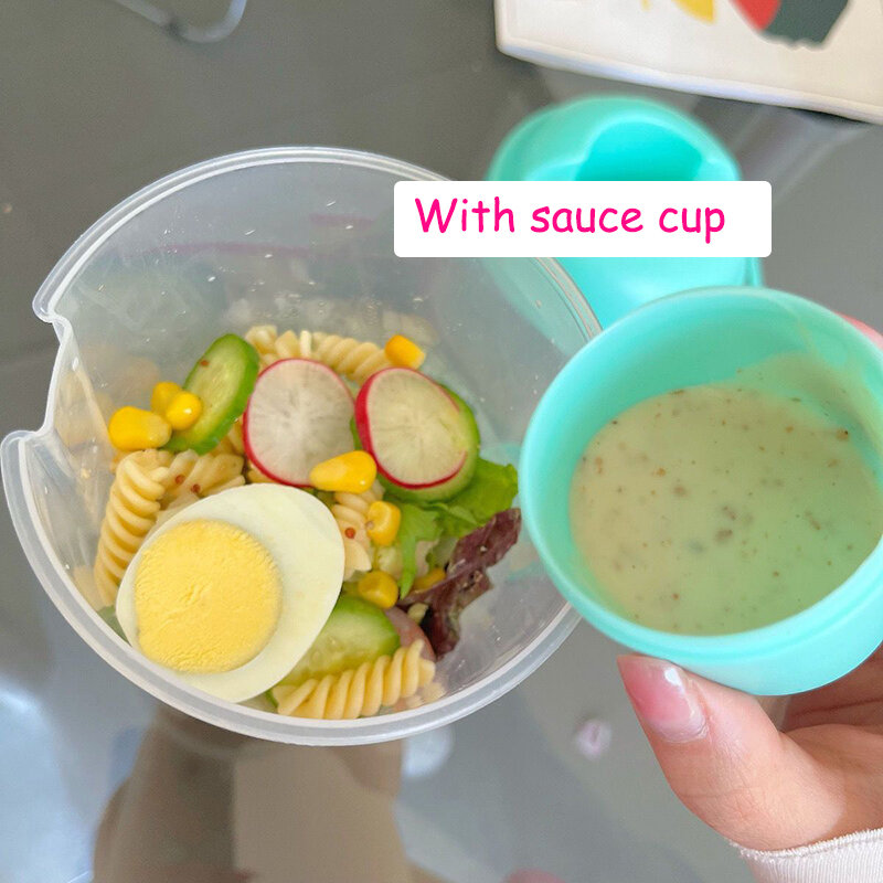 Copo de salada fresca para ir recipiente conjunto com garfo molho copo portátil piquenique bento comida caixa de almoço cozinha manter apto peso solto