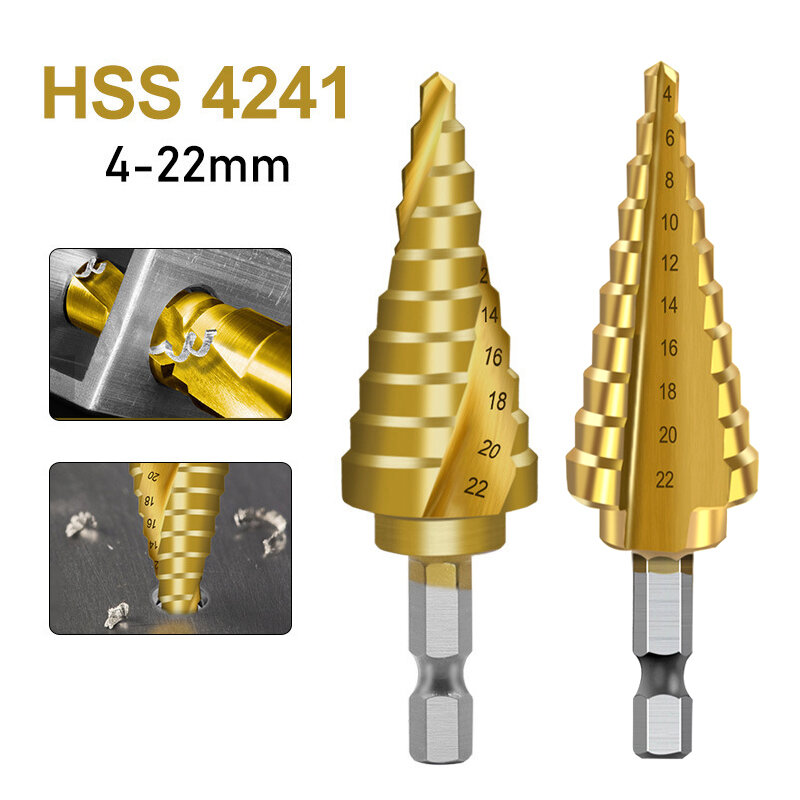 4-22mm Titanium Plated Spiral Groove 4241 Hexagonal Handle Pagoda Drill Step Drill High Speed Steel Reaming Drill Hole Opener