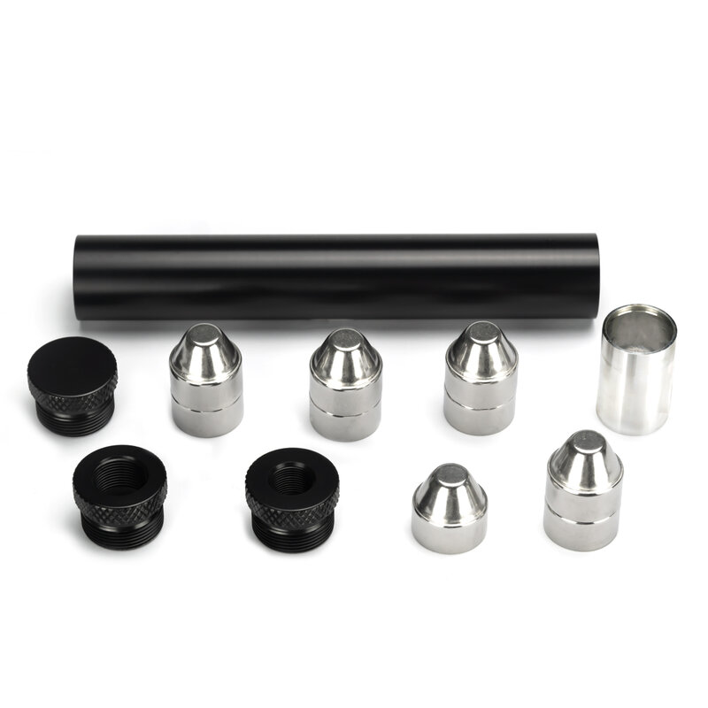 Kit de filtro de tubo de limpieza solvente, tapas de dos extremos de aluminio OD de 7 "y 1,05", 1/2x28 + 5/8x24, 9 piezas, cono deflector de acero inoxidable