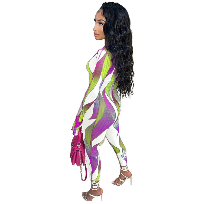 Znaiml 2022 Sexy Jumpsuits Rompers Long Sleeve Jumpsuit Women Hollow Out Tight Tie Dye Print High Street Club Outfits Overalls