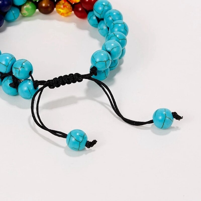 7 Chakra Natural Stone Handmade Braided Double Layer Lava Bracelets Men Women Adjustable Energy Colorful Beaded Bracelet