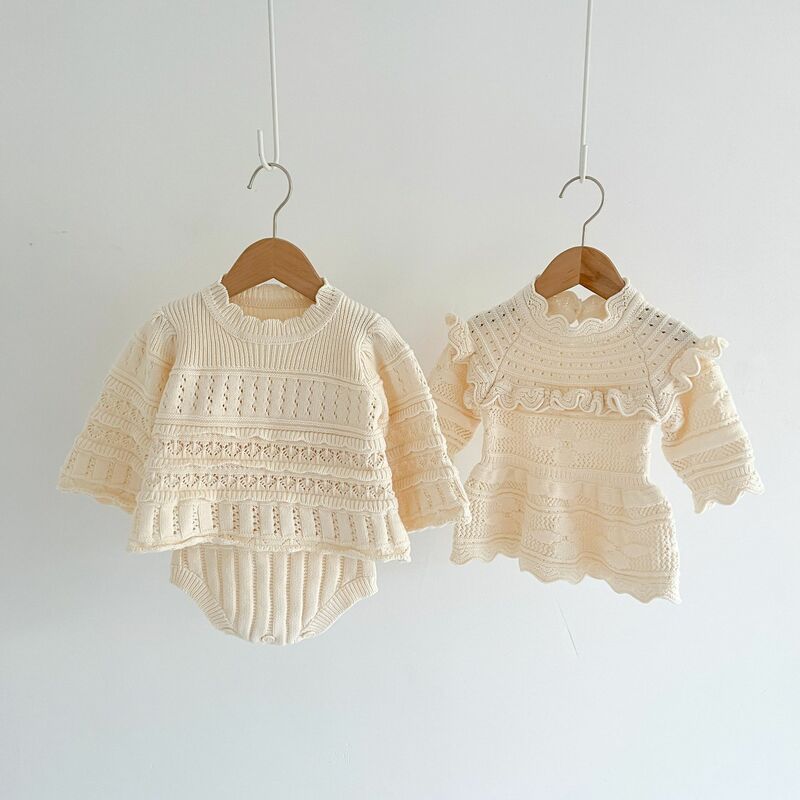 Abbigliamento per bambini maglioni a maniche lunghe per ragazze bretelle lavorate a maglia per neonati pagliaccetti per bambini vestito per tuta solido neonato