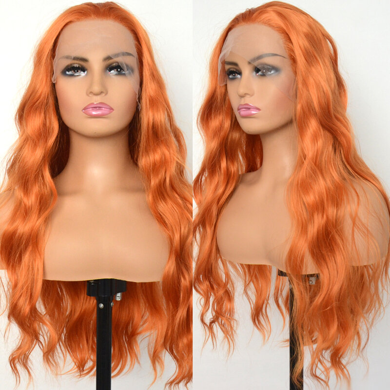 Vogue Beauty-peruca encaracolada laranja para mulheres, frente de renda sintética, peruca solta encaracolada, fibra resistente ao calor, linha fina natural, cosplay