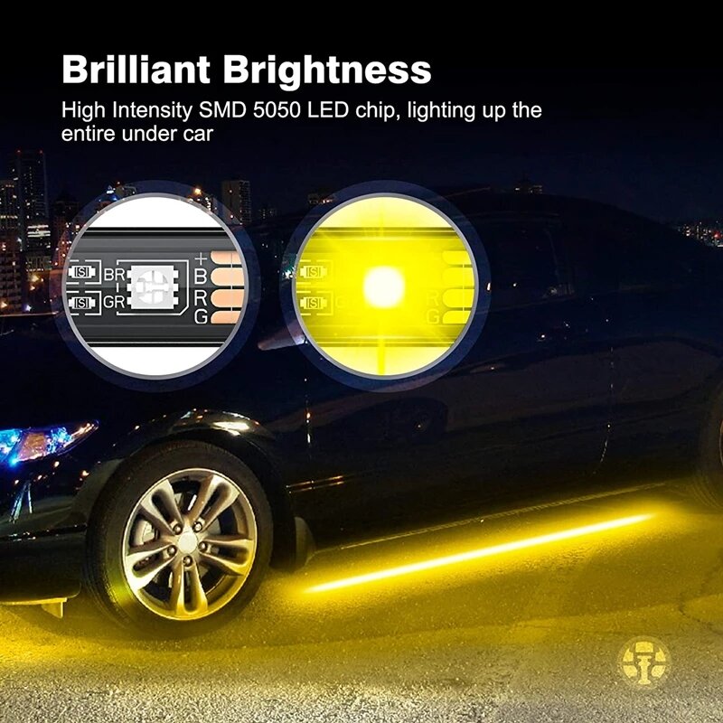 Lampu Bawah Bodi Mobil Lampu Dekoratif Led RGB Otomatis Cahaya Bawah Jalur Fleksibel Kontrol Aplikasi Lampu Neon Mobil Aksesori Mobil