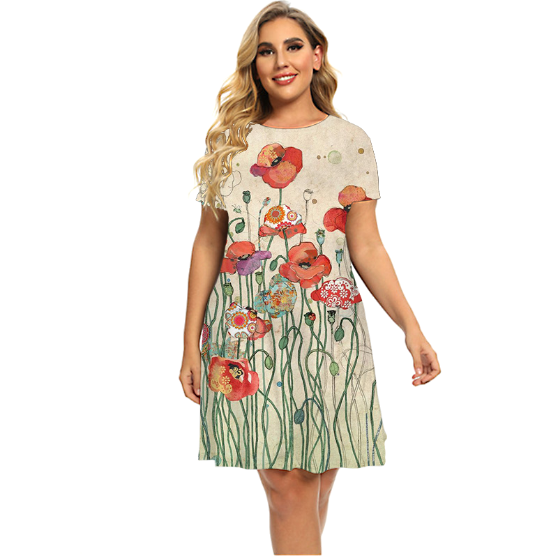 Vestido corto informal holgado de verano para mujer, minivestido con estampado Floral Tie-Dye, talla grande 6XL, 2022