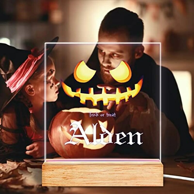 Custom Halloween Pumpkin Skull Night Light Personalized Name Bedside Lamp Halloween Party Decoration Night Light Holiday Gift