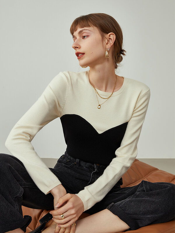 Maglioni FSLE 2021 per donna maglione a due pezzi falso Pullover con cuciture temperamento donna Top a maniche lunghe Slim fit femminile