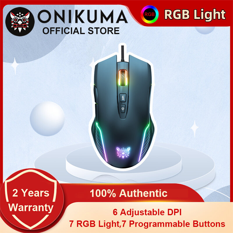 ماوس ألعاب ONIKUMA CW905 قابل للتعديل 6400 ديسيبل متوحد الخواص 6 7 أزرار برمجة ديناميكية RGB تصميم مريح الفئران لأجهزة الكمبيوتر المحمول ألعاب