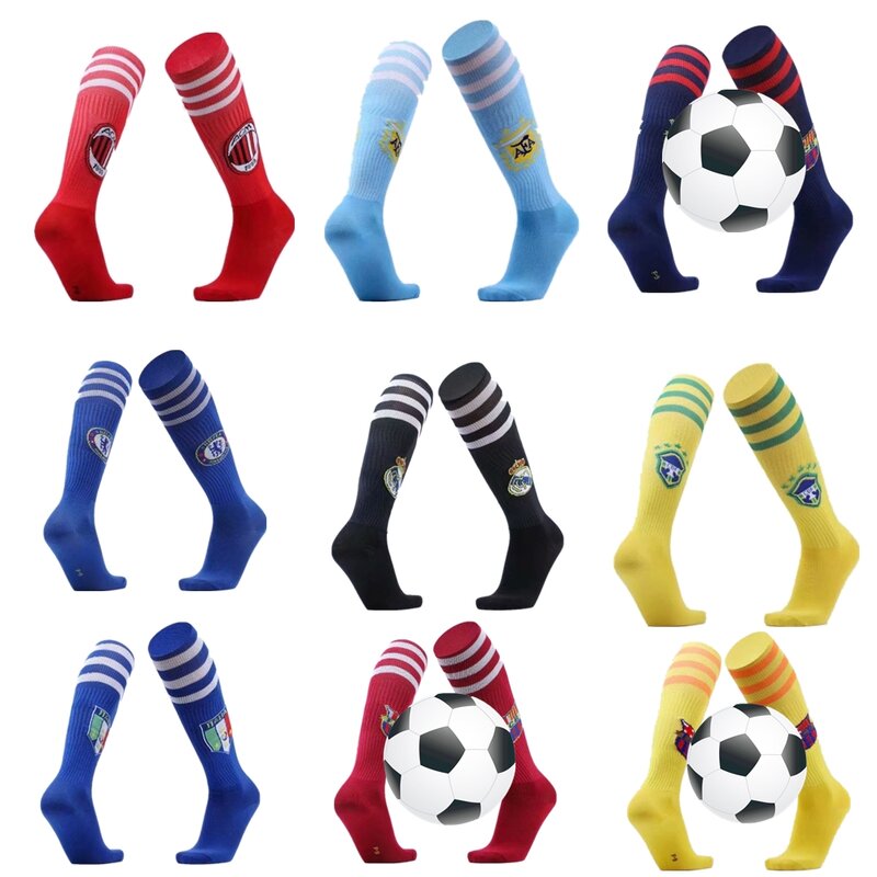 Clubes europeus meias de futebol sobre o joelho meias respirável alta formação longa meia esportiva para adultos crianças