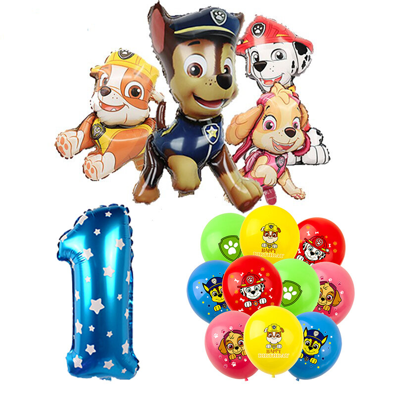 Decoración de fiesta de cumpleaños de la patrulla canina para niños, papel de aluminio, globo de látex, vajilla desechable, suministros para eventos, pancarta, Backdro