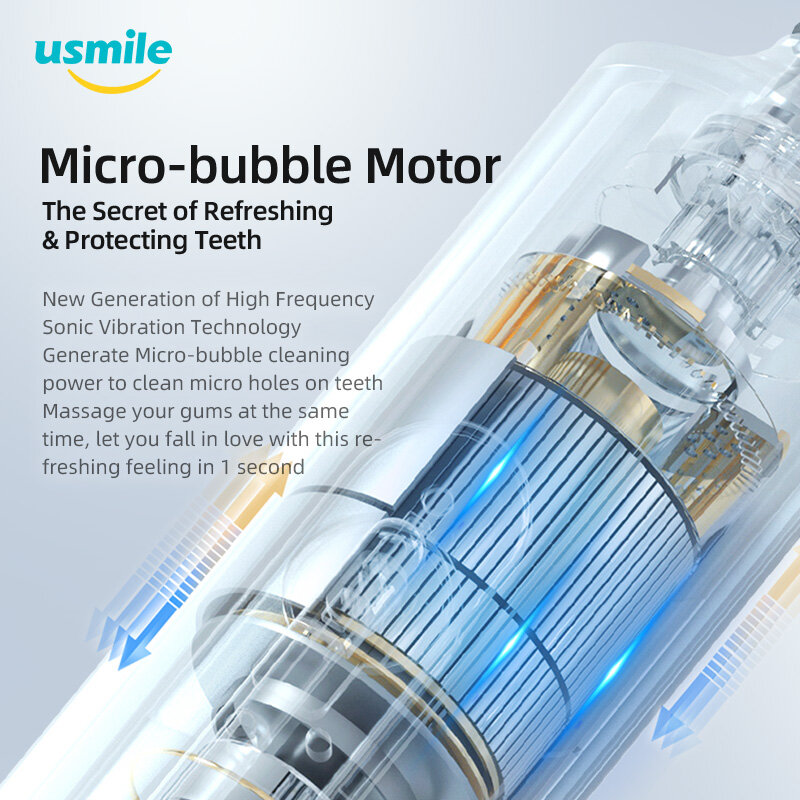 Usmill Y4S 45 درجة طريقة باس فرشاة أسنان كهربائية بالموجات الصوتية قابلة للشحن مقاوم للماء فرشاة أسنان التلقائي استبدال رؤساء الموقت الذكية