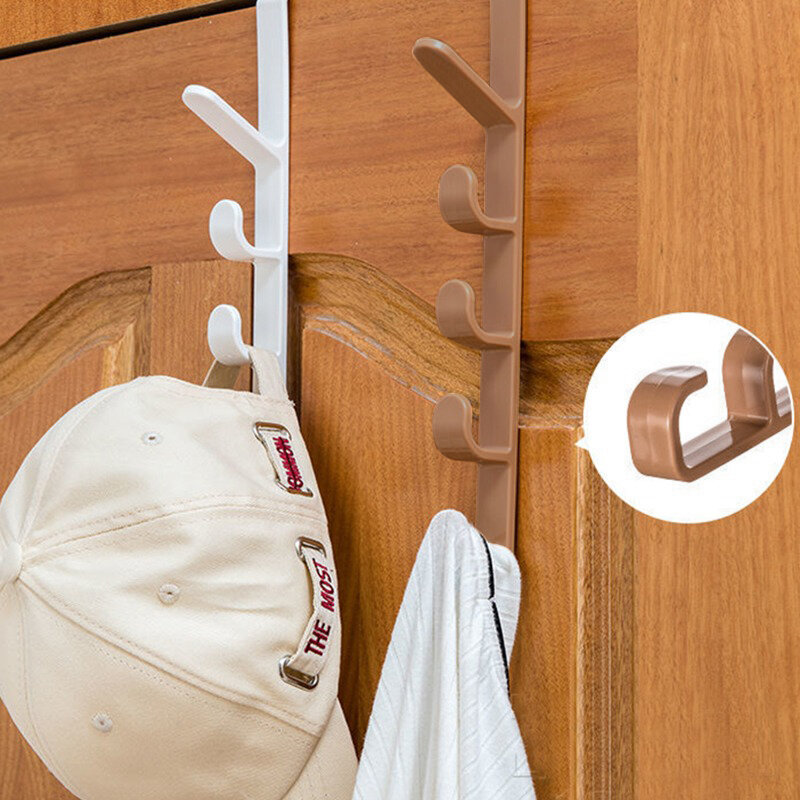 Home Plastic Rails Hooks Shelf Bedroom Door Space Saver Storage Organization Hanger Clothes Hanging Rack for Bags Hat Jacket