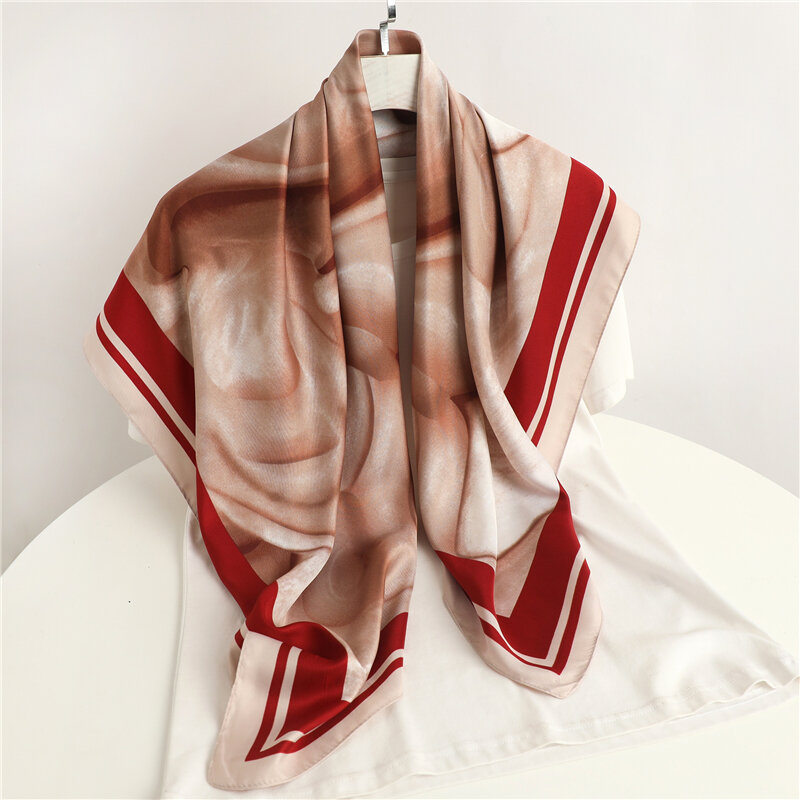 Женский саржевый Шелковый квадратный шарф с принтом, элегантная шаль, хиджаб, шейный платок, Мягкий Летний Пляжный платок, 90 см