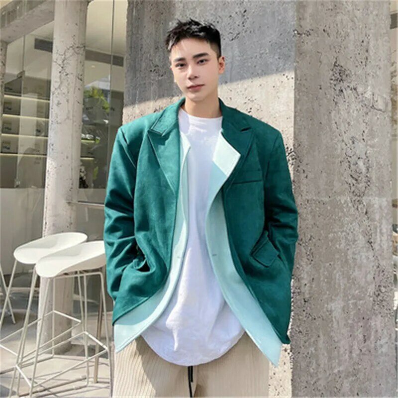 Homens do vintage blazer casaco removível falso 2 peças ternos de camurça jaqueta único botão casual outwear masculino estilo coreano roupas queda