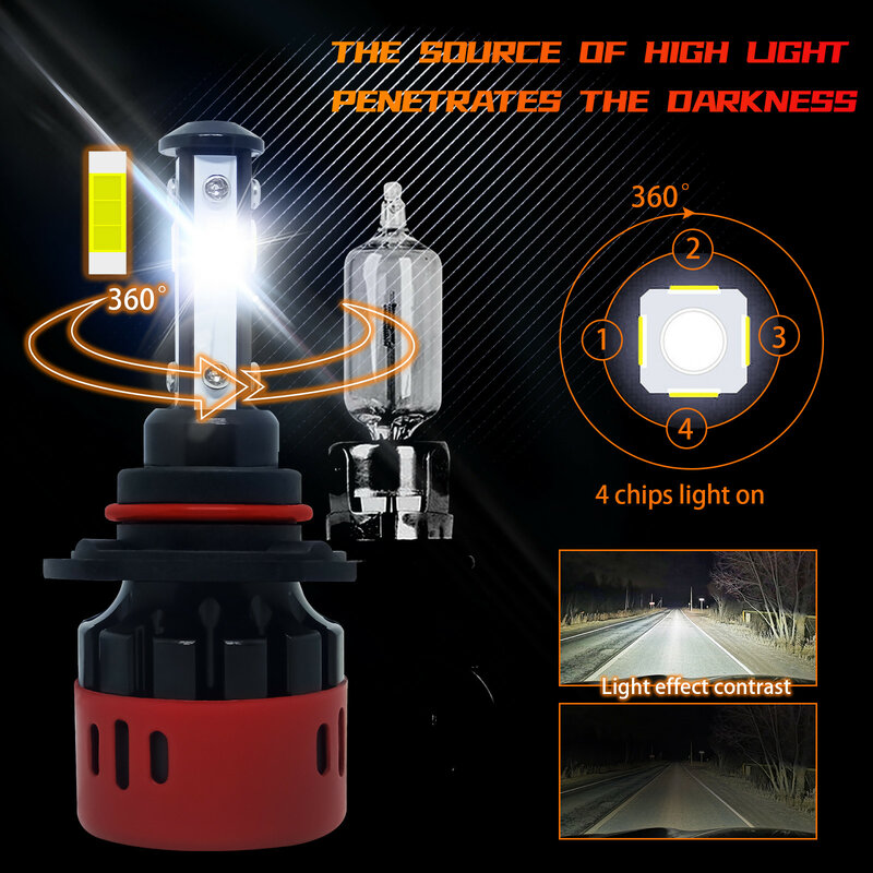 Faros LED para coche, luces antiniebla H7, 180W, 30000LM, H11, 4 lados, Chip CSP, H4, 9005, HB3, 9006, HB4, 6000K, 8000K