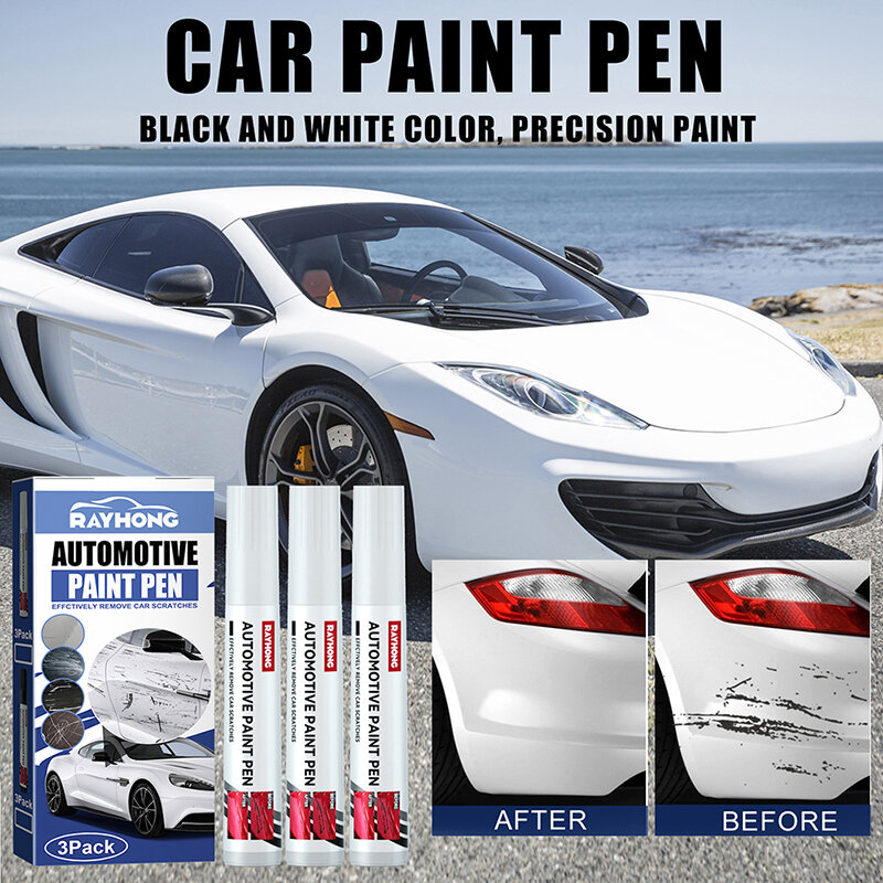 Outil de réparation de peinture pour voiture, 3 pièces, stylo de retouche automatique, dissolvant de peinture transparent, soins de réparation, blanc et noir
