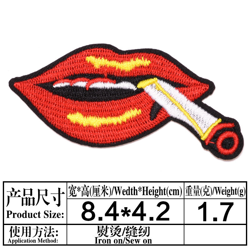 9 Pcs Red Lips สูบบุหรี่ Series สำหรับบนเสื้อผ้าหมวกปักแพทช์กางเกงยีนส์สติกเกอร์เย็บผ้า Patch Applique DIY badge