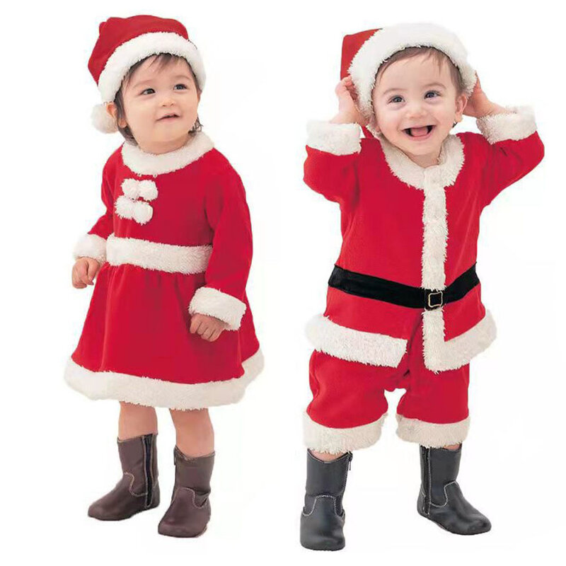 어린이 크리스마스 산타 클로스 코스튬, 어린이 코스프레, 카니발 파티, 멋진 아기 크리스마스 복장, 바지 탑 모자 세트, 여아 남아용