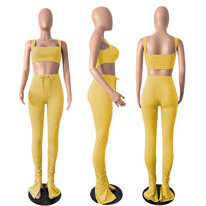 เซ็กซี่2ชิ้นชุดผู้หญิงซ้อนกันกางเกงและ Crop Top เสื้อผ้าฤดูร้อน Solid การจับคู่ชุดหญิงชุด Tracksuit